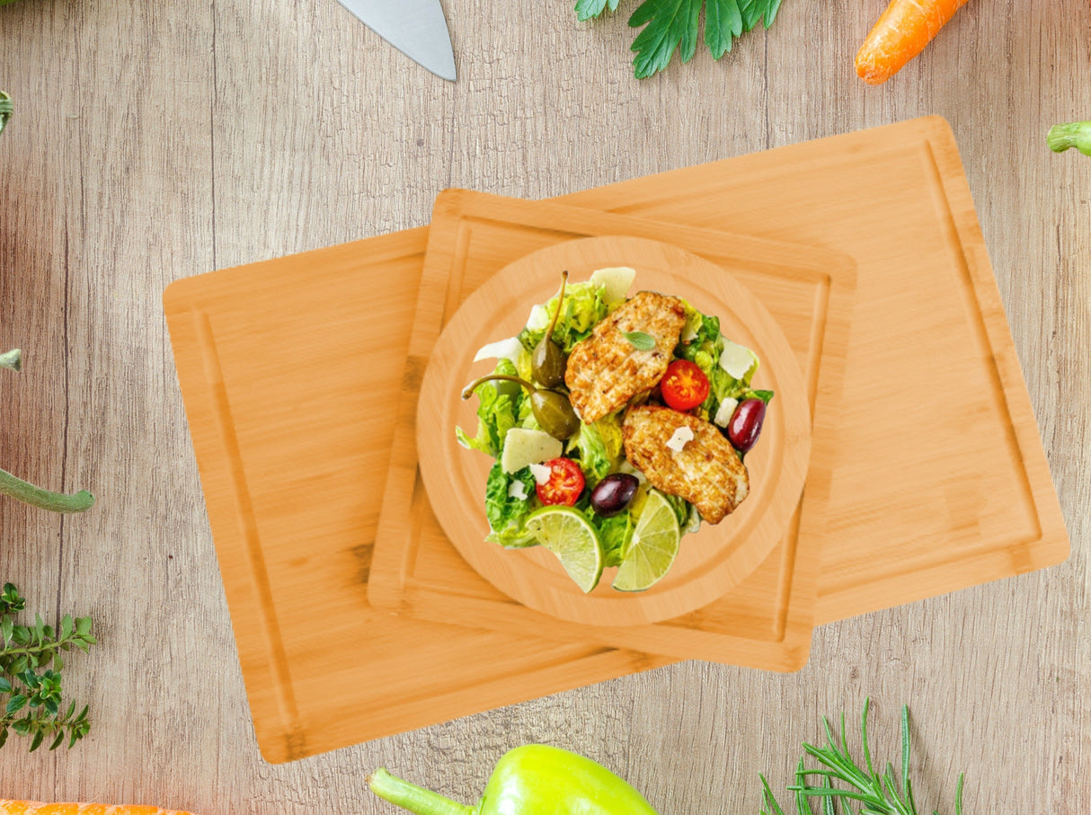 3 Pieces Bamboo Cutting Board with Juice Groove and Mobile Holder