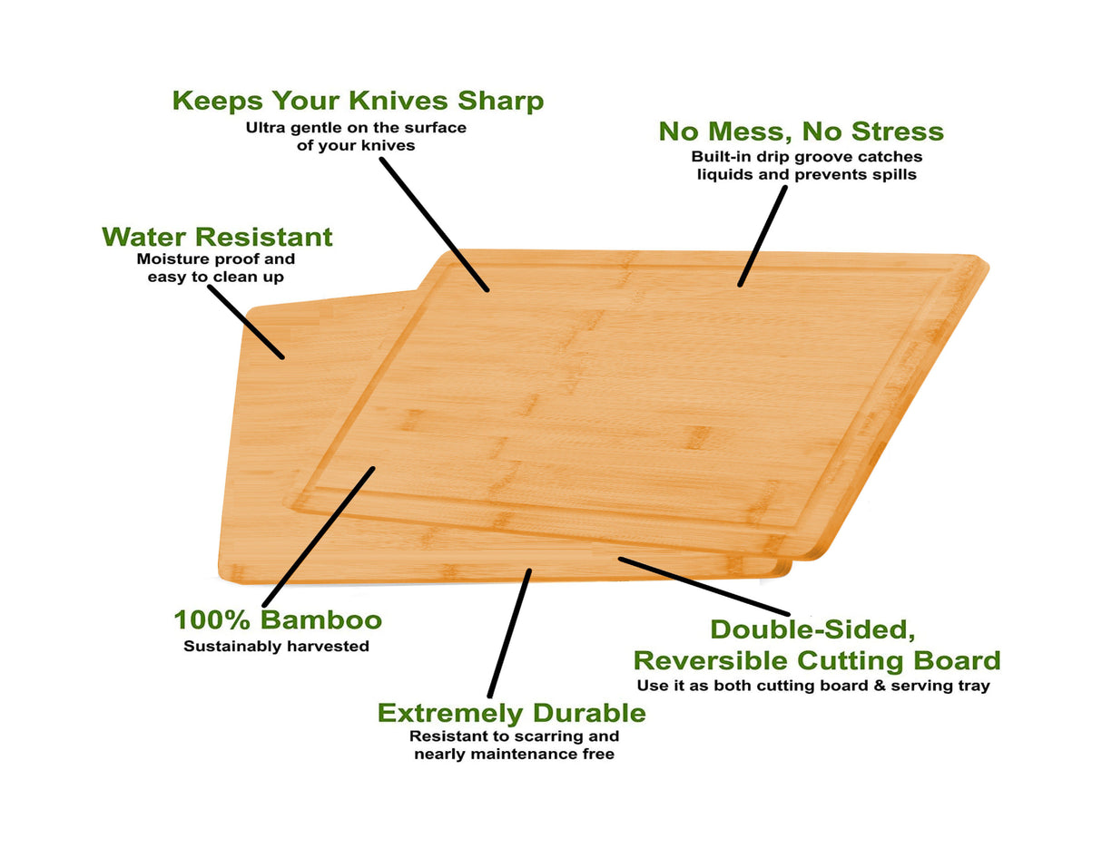 3 Pieces Bamboo Cutting Board with Juice Groove and Mobile Holder
