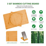 3 Pieces Bamboo Cutting Board with Juice Groove and Mobile Holder