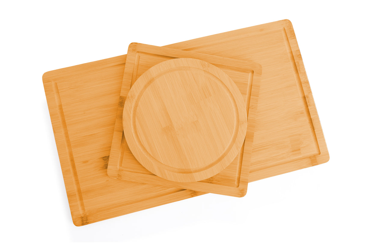3 Pieces Bamboo Cutting Board with Juice Groove and Mobile Holder