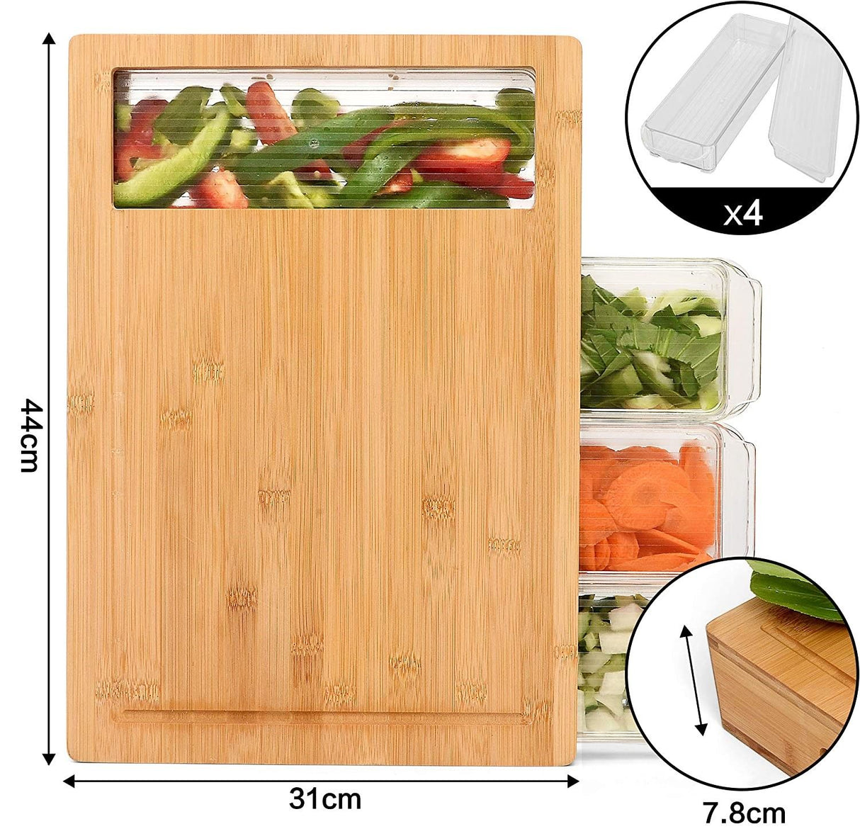 Eco-Friendly Large Bamboo Cutting Board and 4 Containers with Mobile Holder Gif Included
