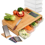 Eco-Friendly Large Bamboo Cutting Board and 4 Containers with Mobile Holder Gif Included