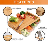 Eco-Friendly Large Bamboo Cutting Board and 4 Containers with Mobile Holder Gif Included