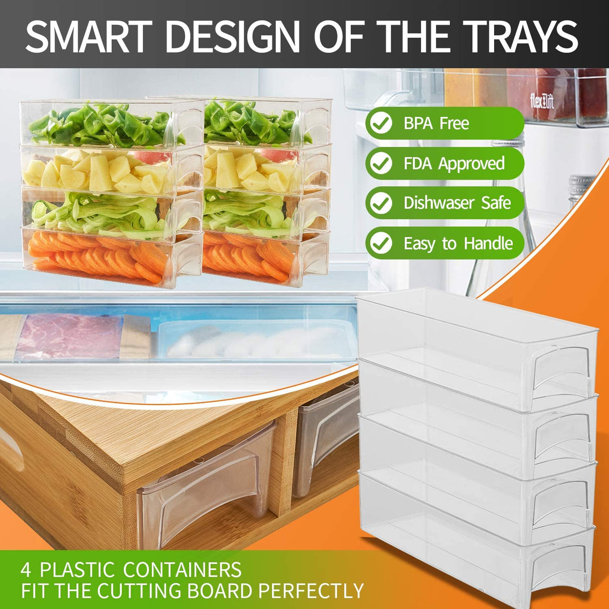Eco-Friendly Large Bamboo Cutting Board and 4 Containers with Mobile Holder Gif Included