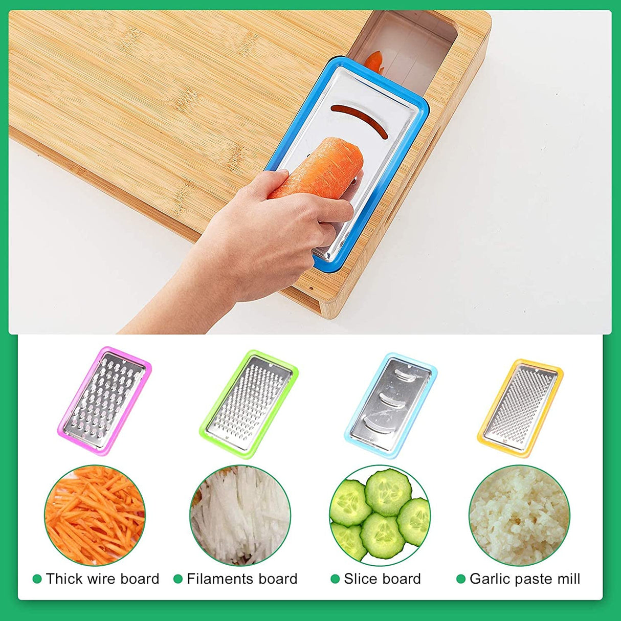 Eco-Friendly Large Bamboo Cutting Board and 4 Containers with Mobile Holder Gif Included