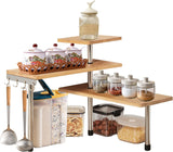 Eco-Friendly Pollution-Free Bamboo 3 Tier Corner Shelf Kitchen Spice Rack Organiser with Hooks