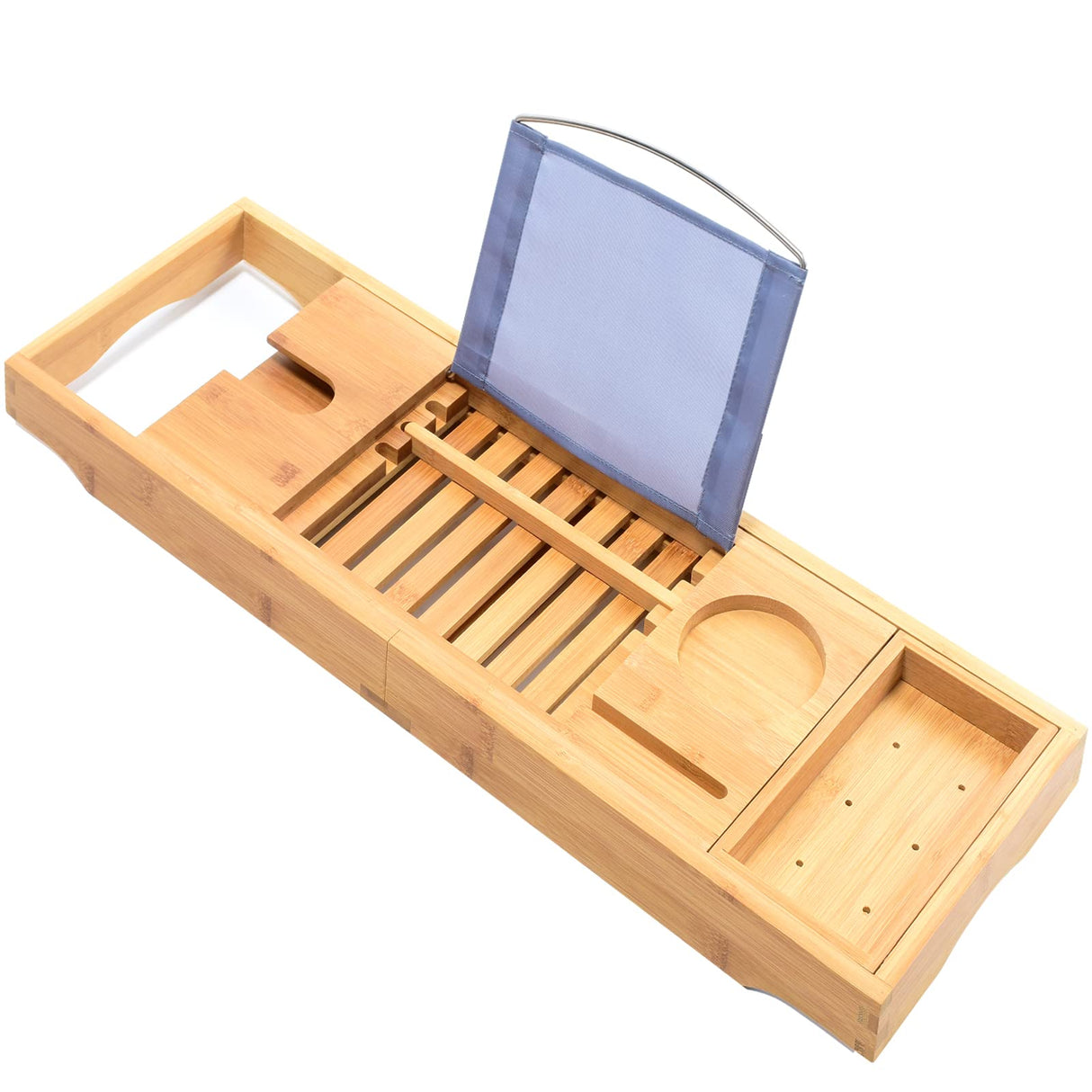Bamboo Bathtub Bath tub Tray Table Caddy Tray Cellphone, Book, Tray Glass Holder