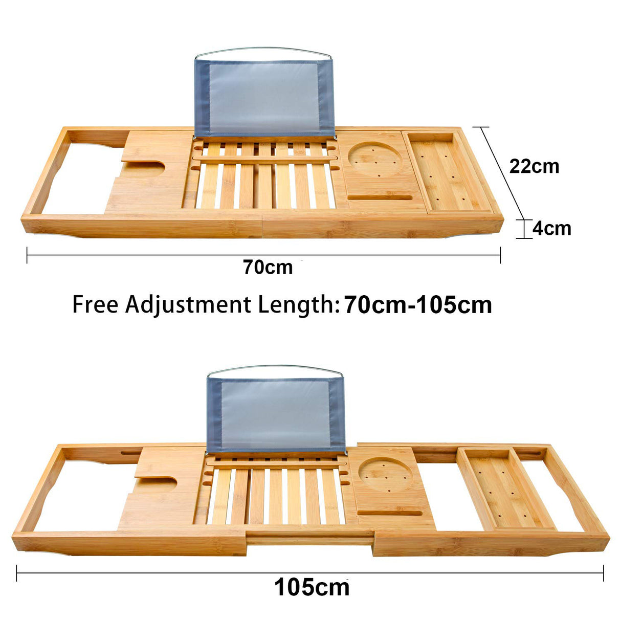 Bamboo Bathtub Bath tub Tray Table Caddy Tray Cellphone, Book, Tray Glass Holder