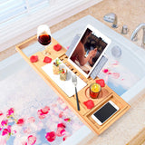 Bamboo Bathtub Bath tub Tray Table Caddy Tray Cellphone, Book, Tray Glass Holder